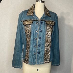 Berek, by Takako Sakon designer embellished denim jean jacket.